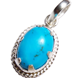 Natural Firoza Silver Pendant; Original & Certified