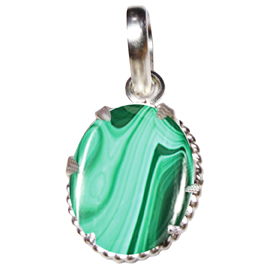 Natural Malachite (Kidney Stone) Silver Pendant; Original & Certified